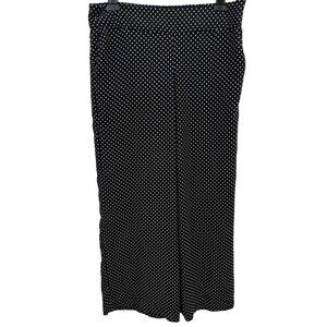 Adrianna Vittadini Pants XL Women's Black Polkadot Jersey Knit Wide Leg Pull On